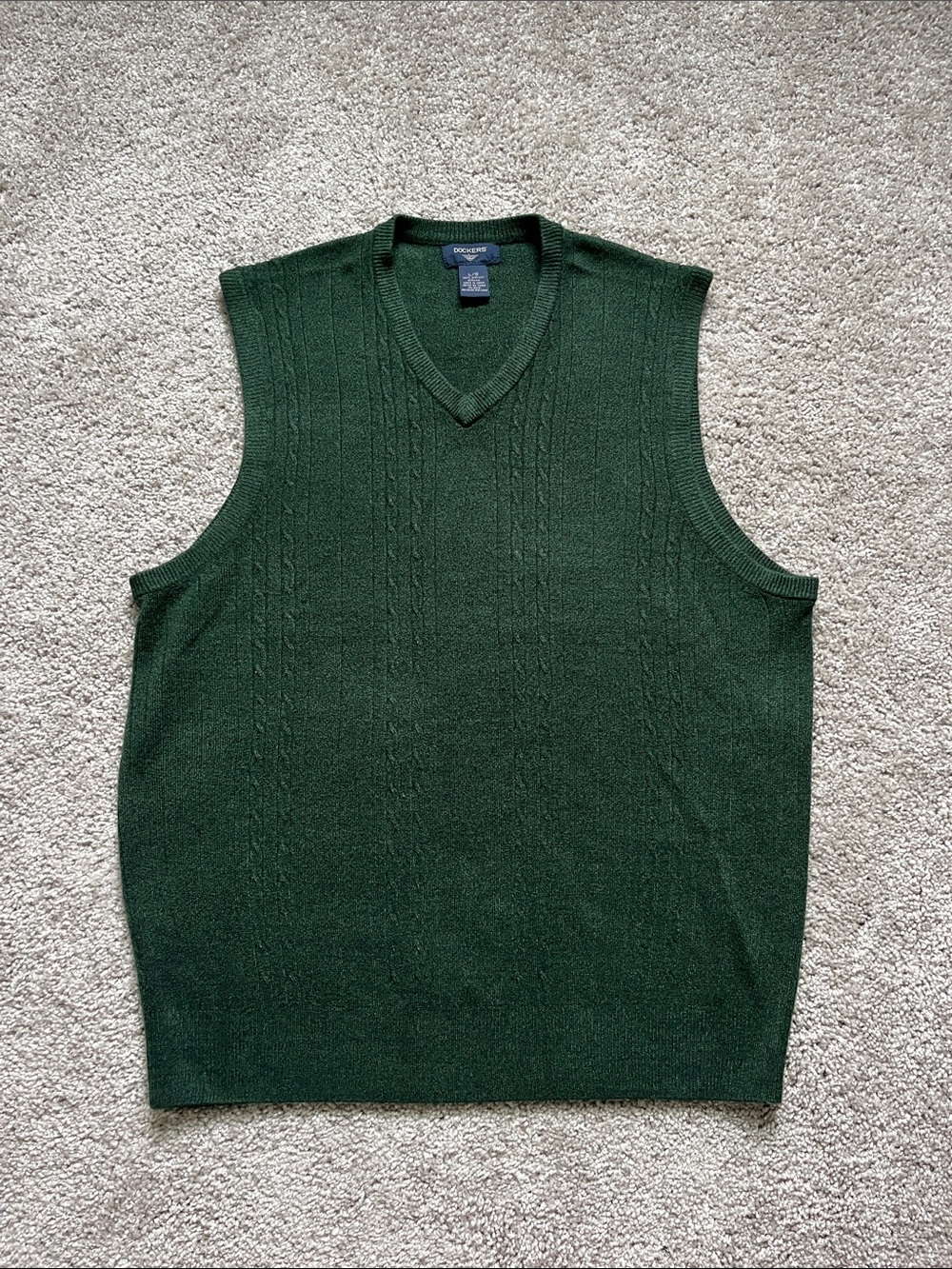 Dockers Forest Green V-Neck Cable Knit Sweater Vest
